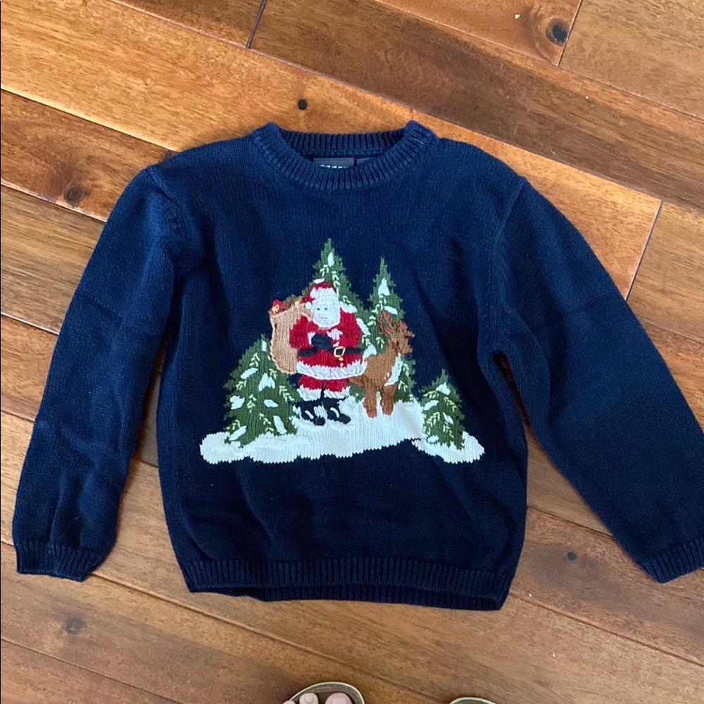 Navy Christmas Sweater with Santa and Reindeer